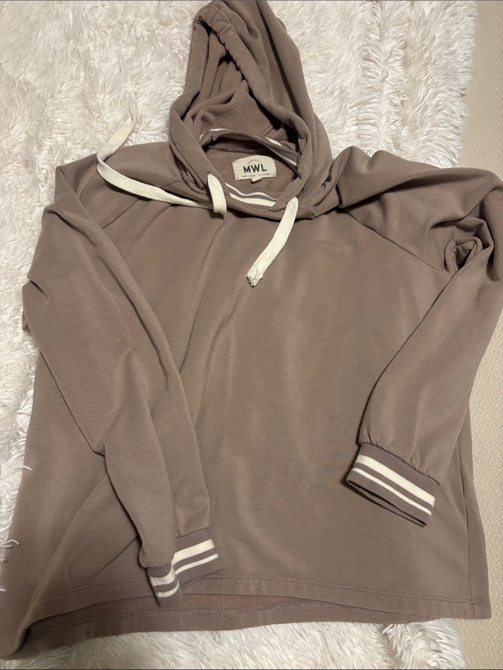 Madewell MWL Taupe Pullover Hoodie with White Stripes